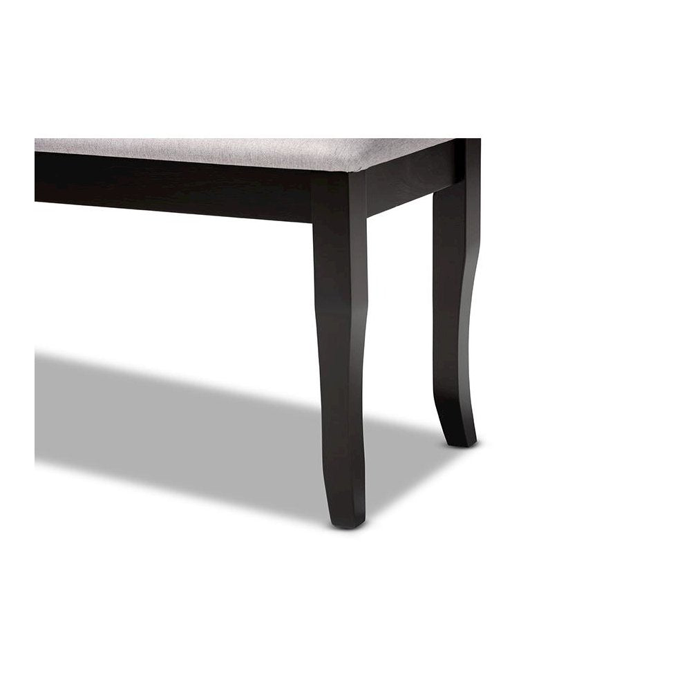 Transitional Grey Fabric Upholstered and Dark Brown Finished Wood Dining Bench