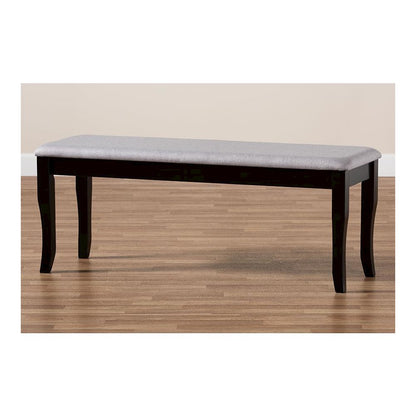 Transitional Grey Fabric Upholstered and Dark Brown Finished Wood Dining Bench