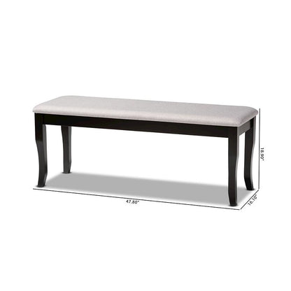 Transitional Grey Fabric Upholstered and Dark Brown Finished Wood Dining Bench
