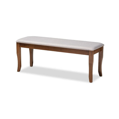 Transitional Grey Fabric Upholstered and Walnut Brown Finished Wood Dining Bench