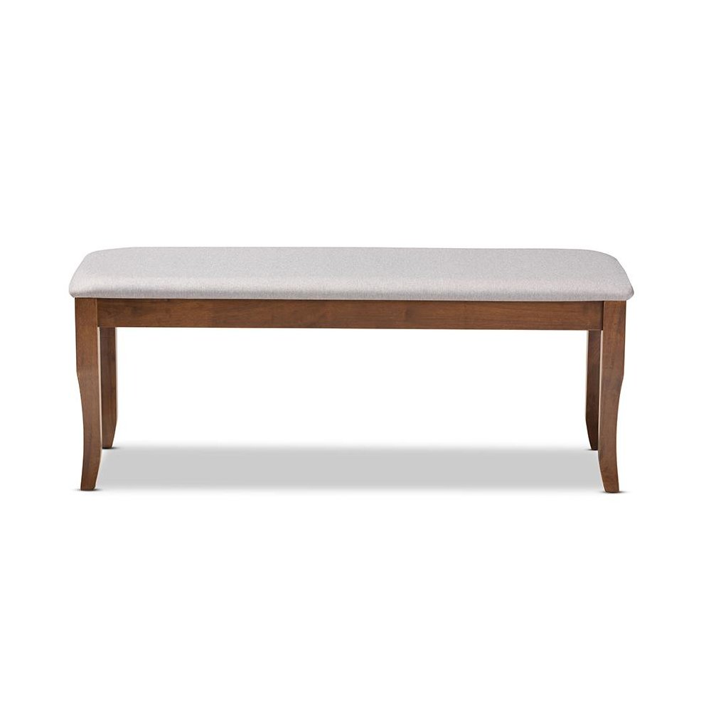 Transitional Grey Fabric Upholstered and Walnut Brown Finished Wood Dining Bench
