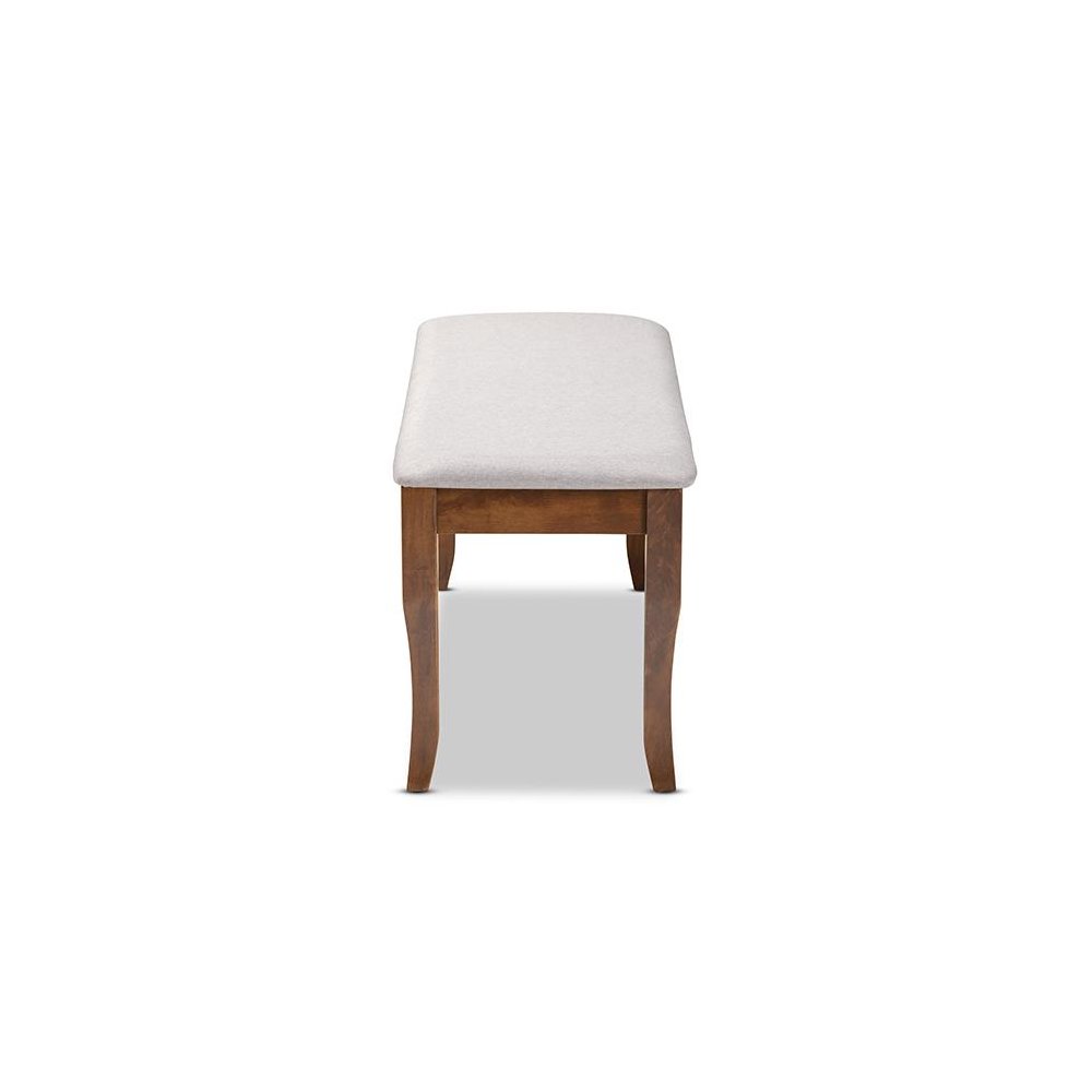 Transitional Grey Fabric Upholstered and Walnut Brown Finished Wood Dining Bench