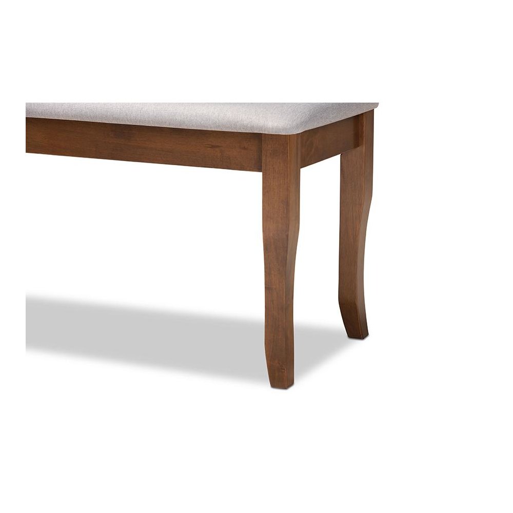 Transitional Grey Fabric Upholstered and Walnut Brown Finished Wood Dining Bench