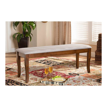 Transitional Grey Fabric Upholstered and Walnut Brown Finished Wood Dining Bench