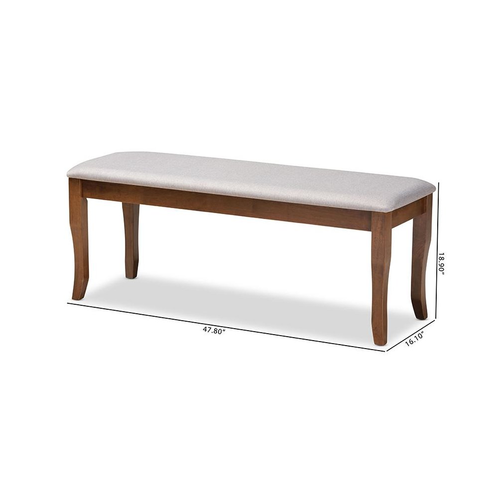 Transitional Grey Fabric Upholstered and Walnut Brown Finished Wood Dining Bench