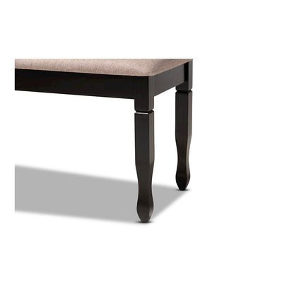 Sand Fabric Upholstered and Dark Brown Finished Wood Dining Bench