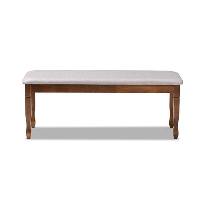 Grey Fabric Upholstered and Walnut Brown Finished Wood Dining Bench