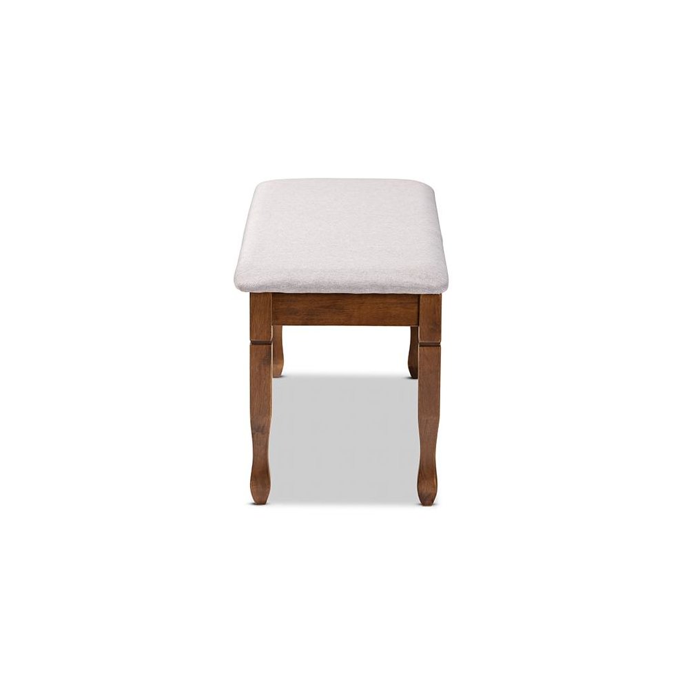 Grey Fabric Upholstered and Walnut Brown Finished Wood Dining Bench