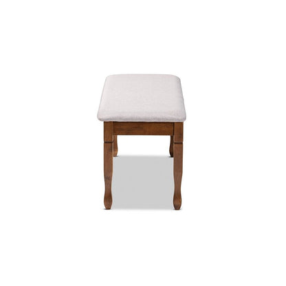 Grey Fabric Upholstered and Walnut Brown Finished Wood Dining Bench