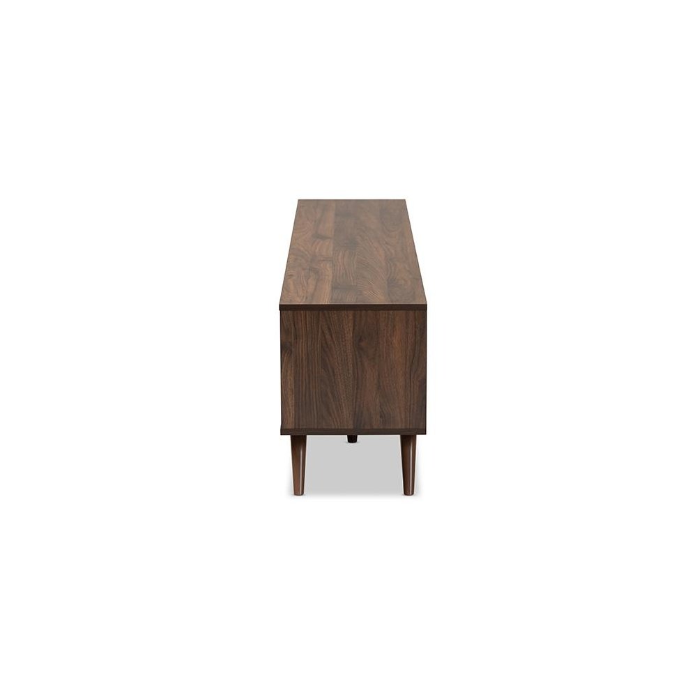 Two-Tone Grey and Walnut Finished Wood TV Stand with Drop-Down Compartments