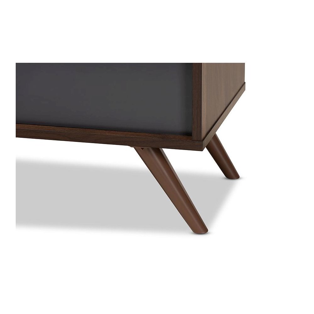 Two-Tone Grey and Walnut Finished Wood TV Stand with Drop-Down Compartments