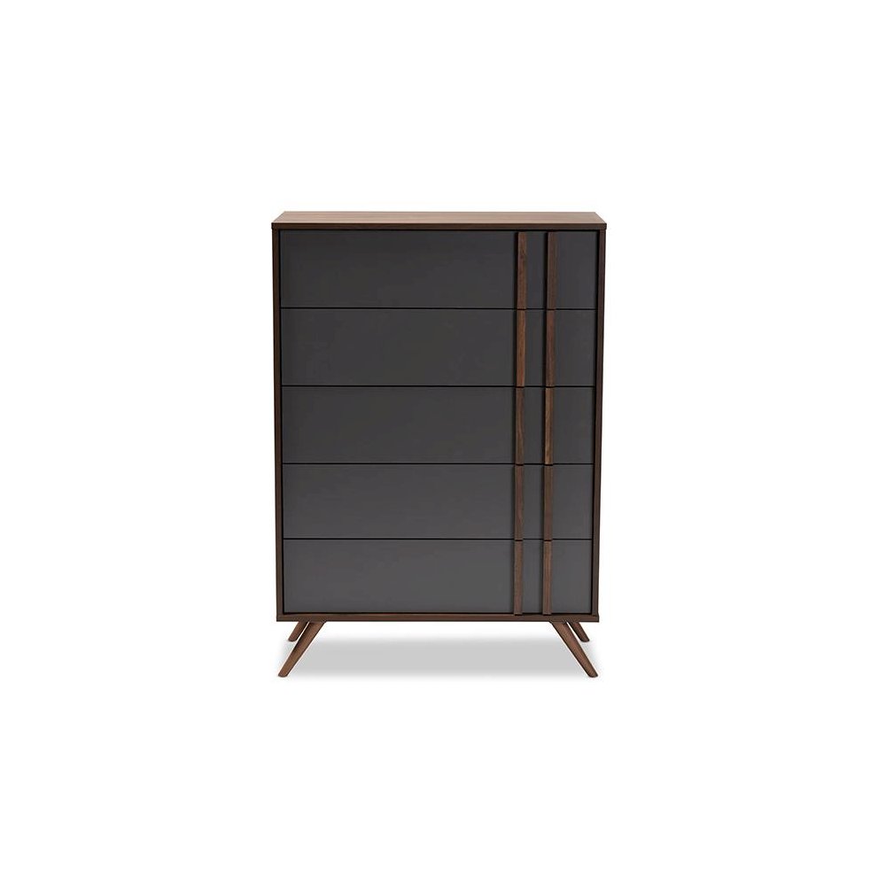Two-Tone Grey and Walnut Finished Wood 5-Drawer Bedroom Chest