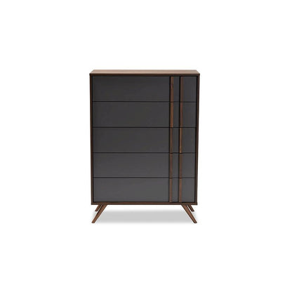 Two-Tone Grey and Walnut Finished Wood 5-Drawer Bedroom Chest