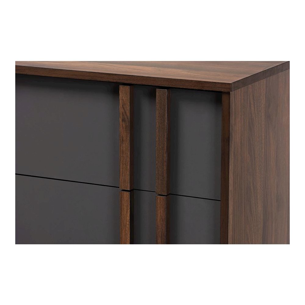 Two-Tone Grey and Walnut Finished Wood 5-Drawer Bedroom Chest