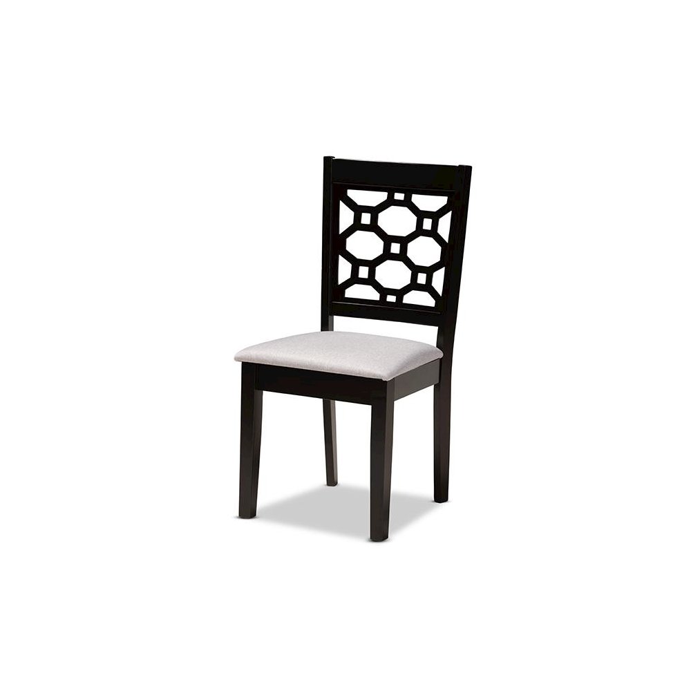 Grey Fabric Upholstered and Dark Brown Finished Wood 6-Piece Dining Set