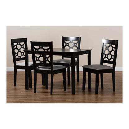 Grey Fabric Upholstered and Dark Brown Finished Wood 5-Piece Dining Set