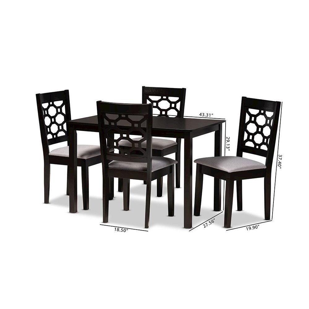 Grey Fabric Upholstered and Dark Brown Finished Wood 5-Piece Dining Set