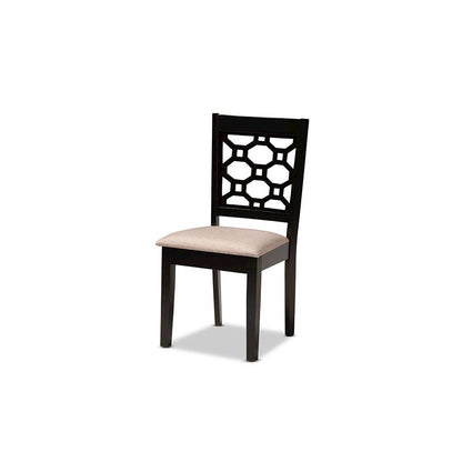 Sand Fabric Upholstered and Dark Brown Finished Wood 5-Piece Dining Set