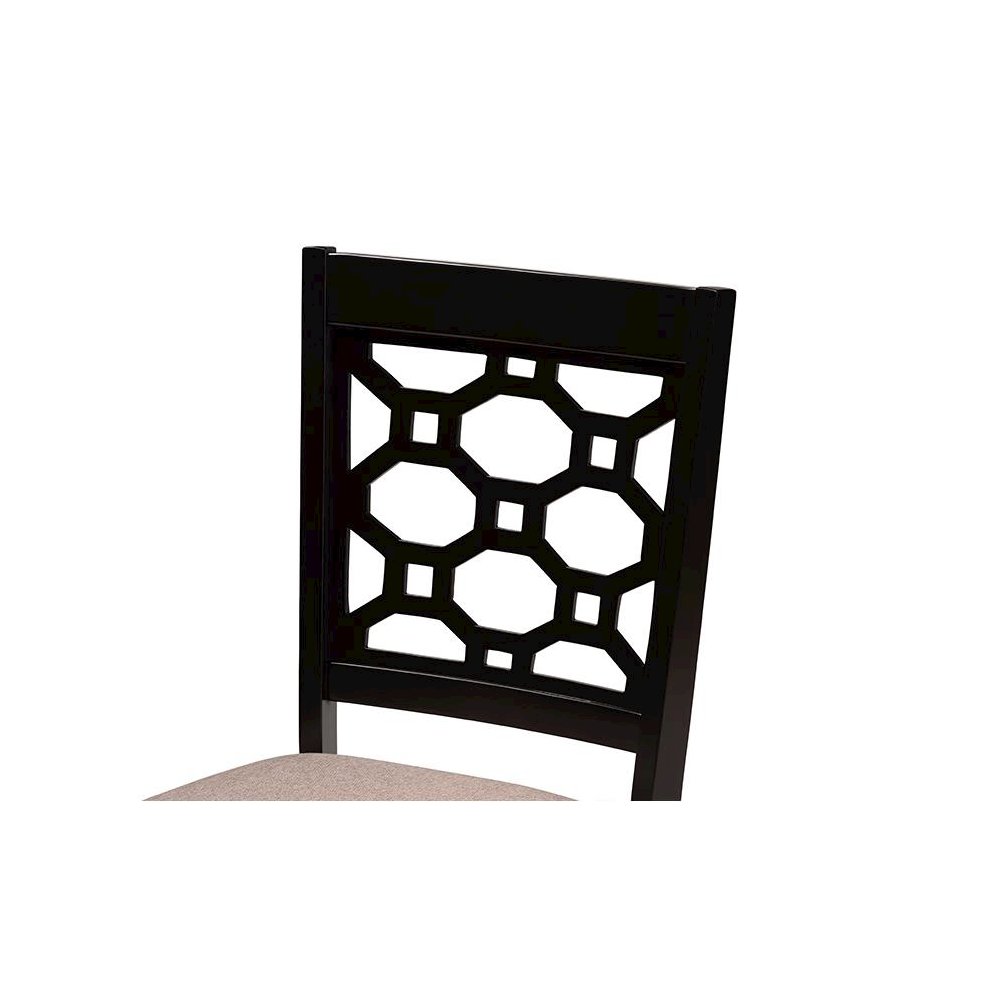 Sand Fabric Upholstered and Dark Brown Finished Wood 5-Piece Dining Set