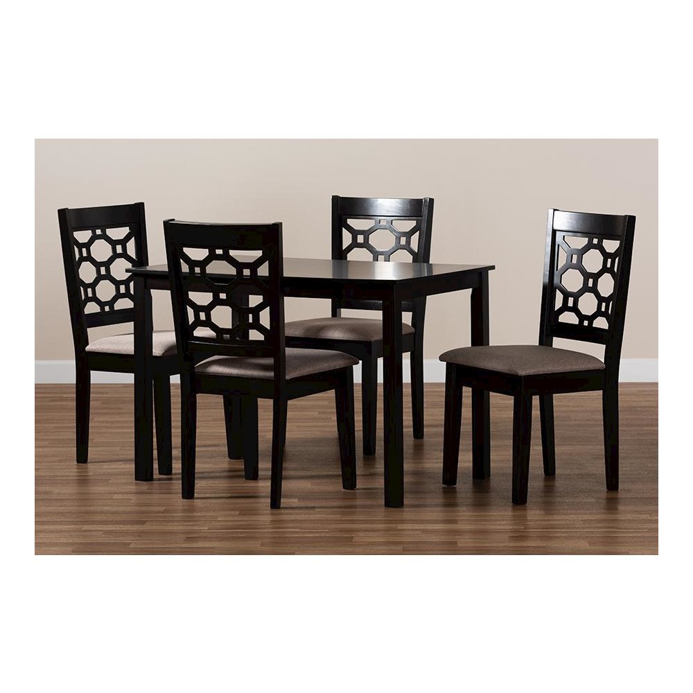Sand Fabric Upholstered and Dark Brown Finished Wood 5-Piece Dining Set