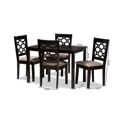 Sand Fabric Upholstered and Dark Brown Finished Wood 5-Piece Dining Set