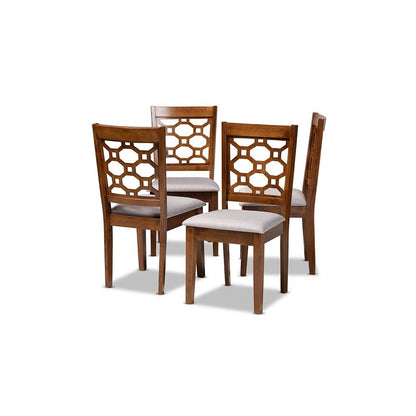 Grey Fabric Upholstered and Walnut Brown Finished Wood 4-Piece Dining Chair Set