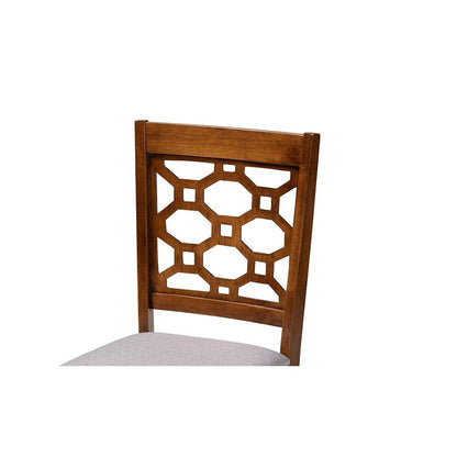 Grey Fabric Upholstered and Walnut Brown Finished Wood 6-Piece Dining Set
