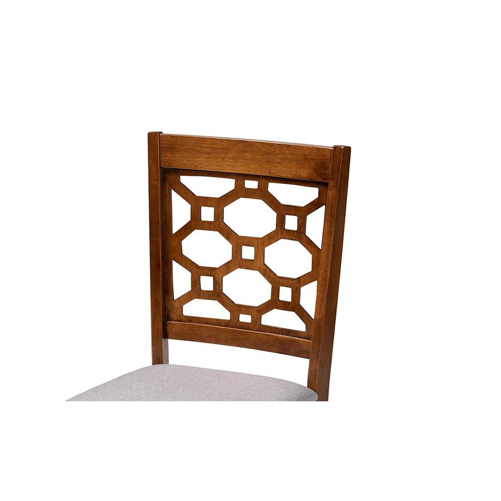 Grey Fabric Upholstered and Walnut Brown Finished Wood 4-Piece Dining Chair Set