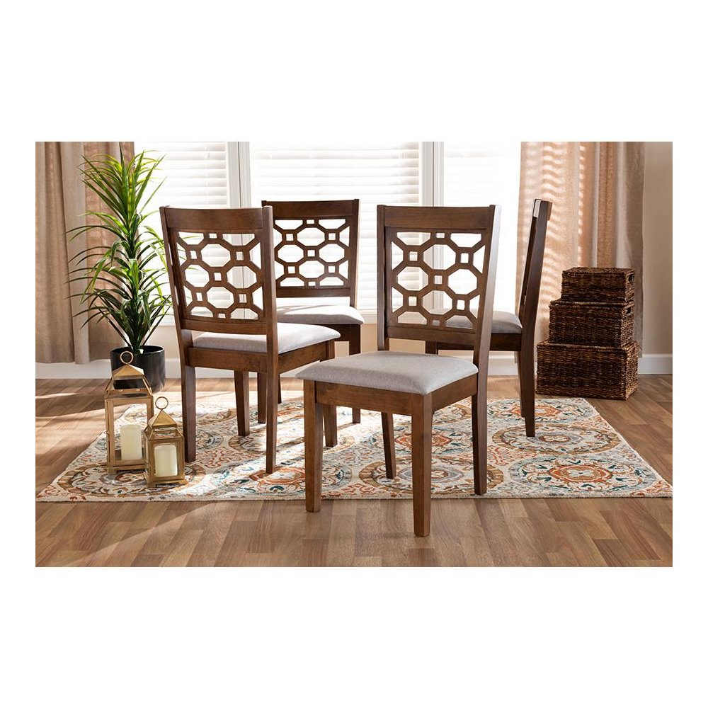 Grey Fabric Upholstered and Walnut Brown Finished Wood 4-Piece Dining Chair Set
