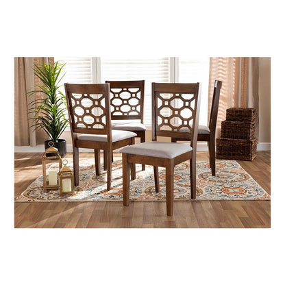 Grey Fabric Upholstered and Walnut Brown Finished Wood 4-Piece Dining Chair Set