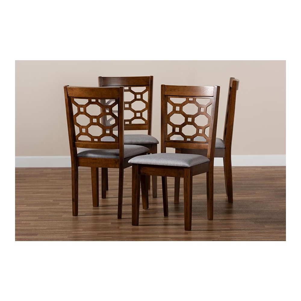 Grey Fabric Upholstered and Walnut Brown Finished Wood 4-Piece Dining Chair Set
