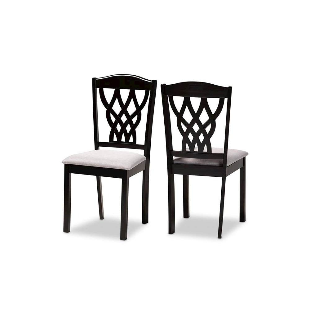Grey Fabric Upholstered and Dark Brown Finished Wood 2-Piece Dining Chair Set