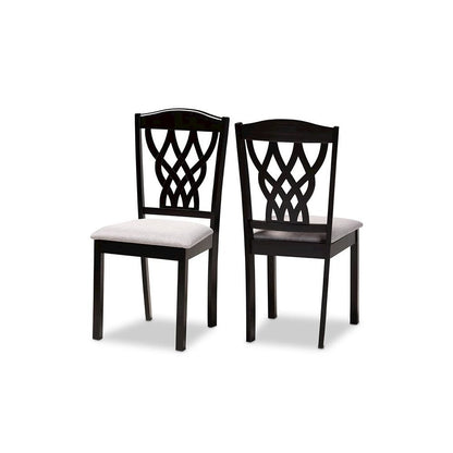 Grey Fabric Upholstered and Dark Brown Finished Wood 2-Piece Dining Chair Set