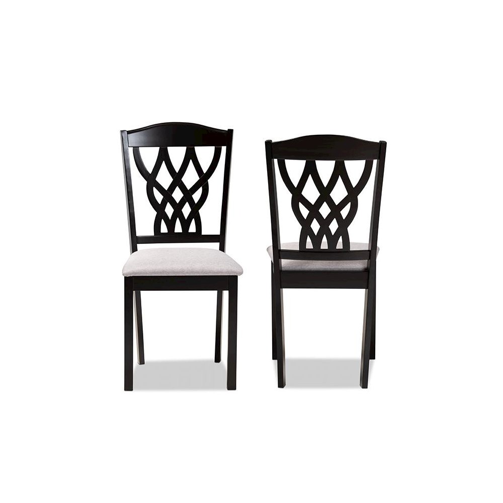 Grey Fabric Upholstered and Dark Brown Finished Wood 2-Piece Dining Chair Set