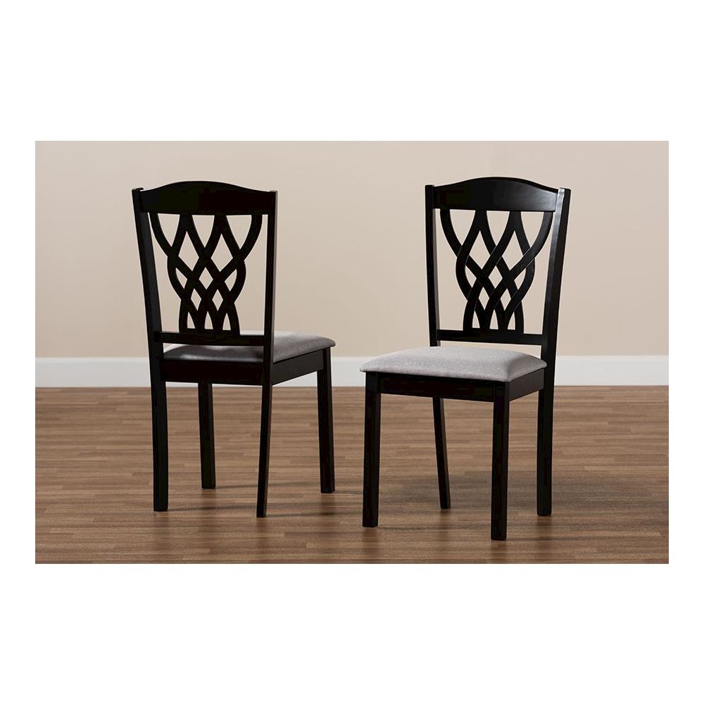Grey Fabric Upholstered and Dark Brown Finished Wood 2-Piece Dining Chair Set