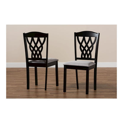 Grey Fabric Upholstered and Dark Brown Finished Wood 2-Piece Dining Chair Set