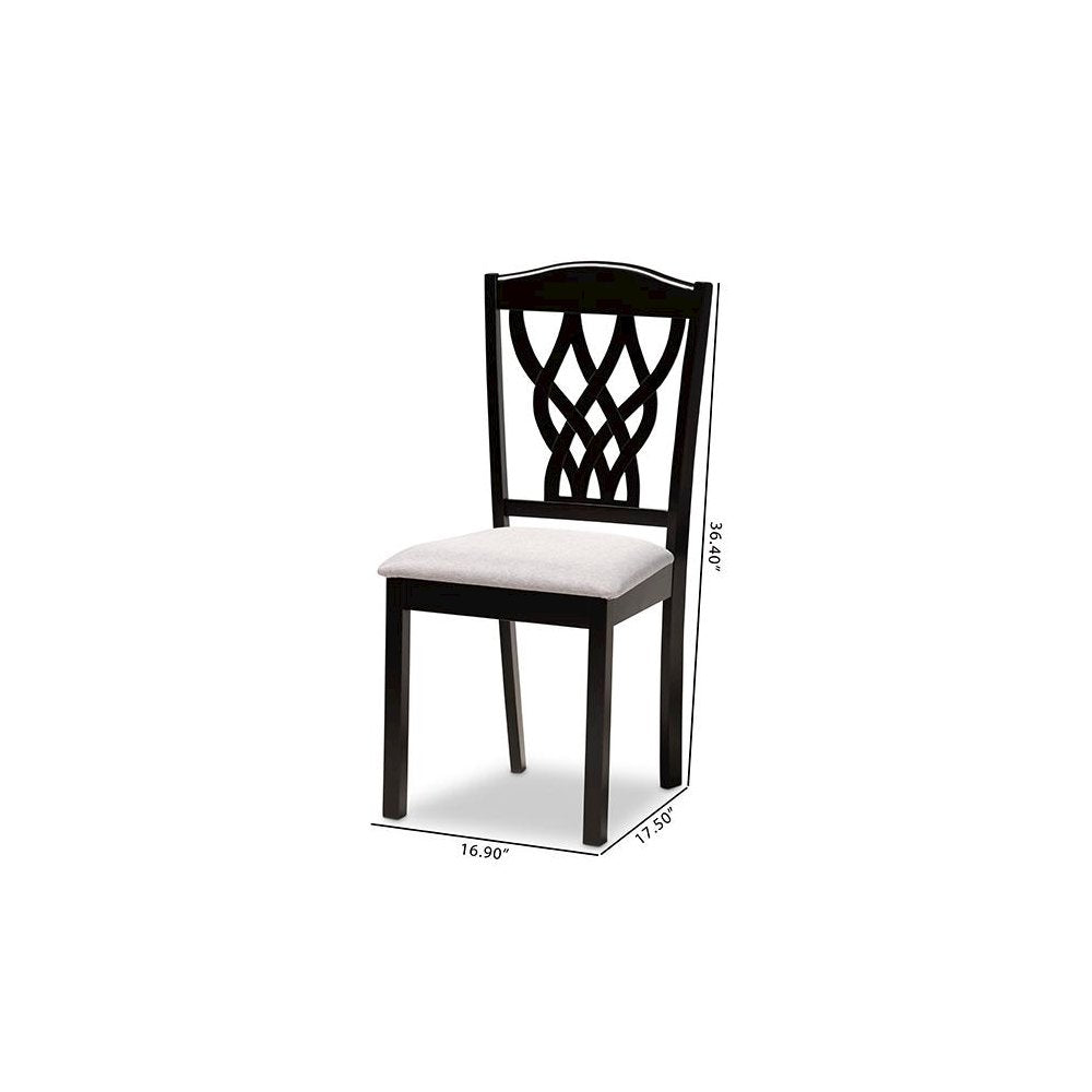 Grey Fabric Upholstered and Dark Brown Finished Wood 2-Piece Dining Chair Set