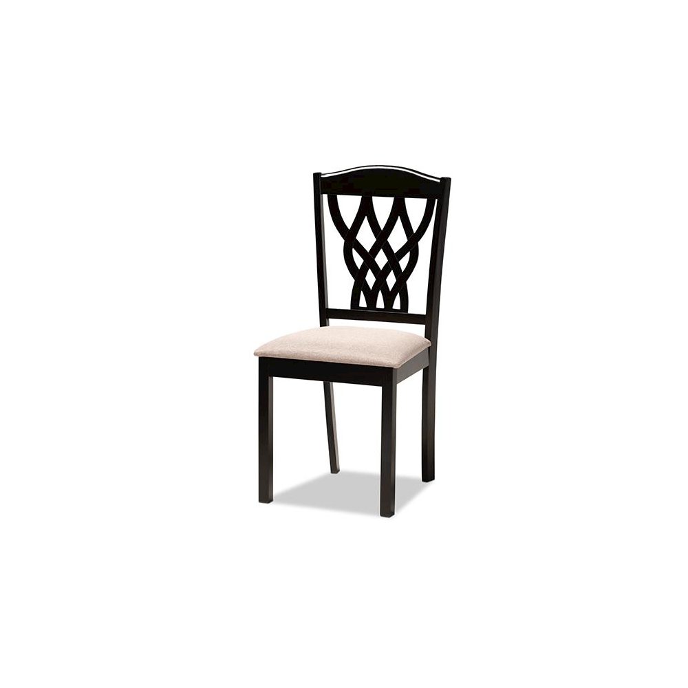 Sand Fabric Upholstered and Dark Brown Finished Wood 7-Piece Dining Set