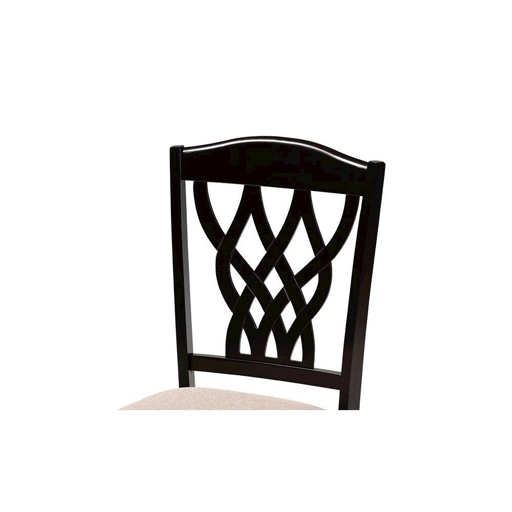Sand Fabric Upholstered and Dark Brown Finished Wood 7-Piece Dining Set