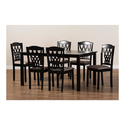Sand Fabric Upholstered and Dark Brown Finished Wood 7-Piece Dining Set