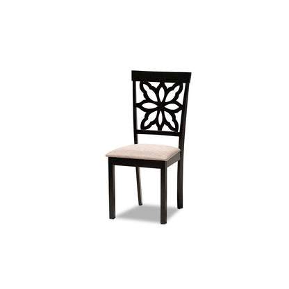 Sand Fabric Upholstered and Dark Brown Finished Wood 7-Piece Dining Set