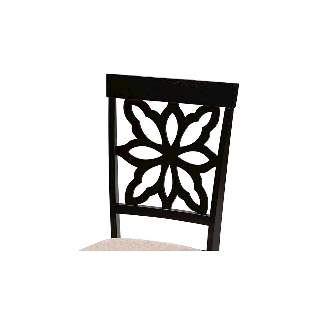 Sand Fabric Upholstered and Dark Brown Finished Wood 7-Piece Dining Set