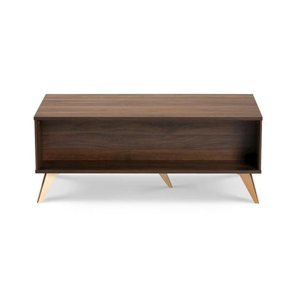 Edel Mid-Century Modern Walnut Brown and Gold Finished Wood Coffee Table
