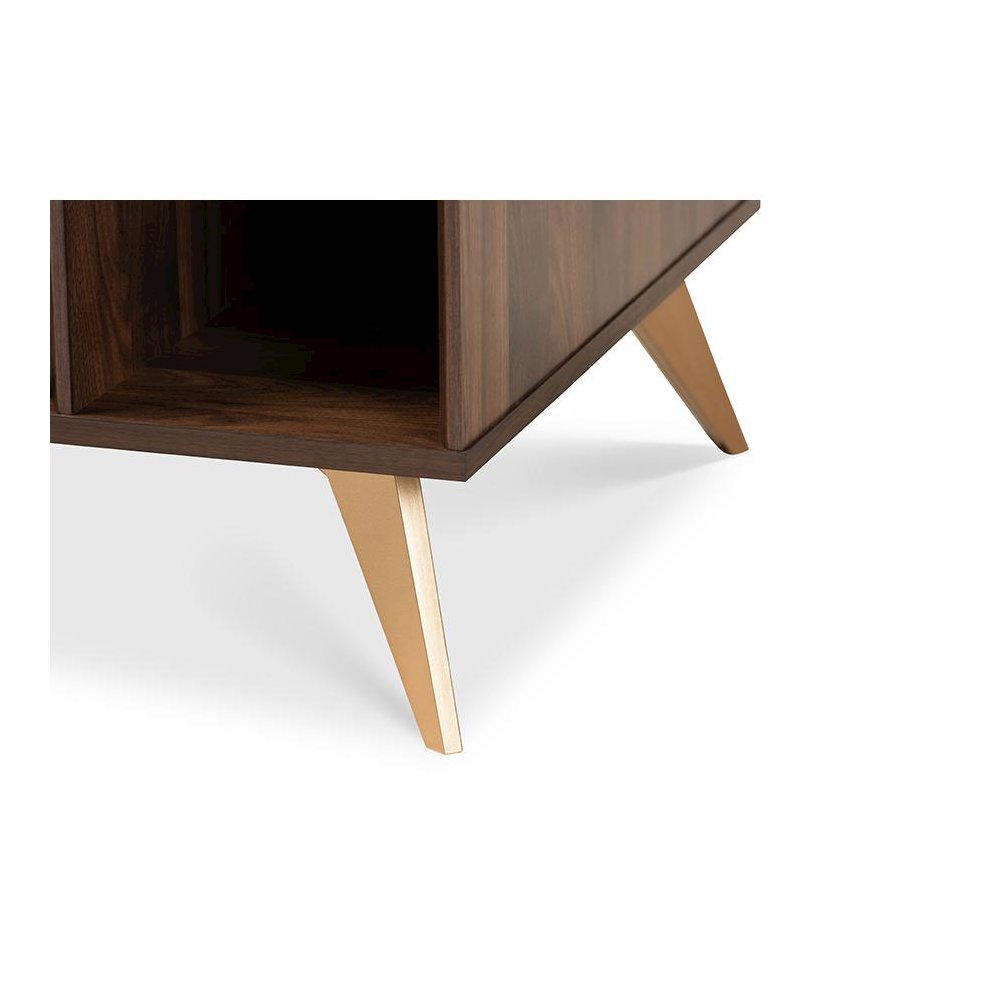 Edel Mid-Century Modern Walnut Brown and Gold Finished Wood Coffee Table