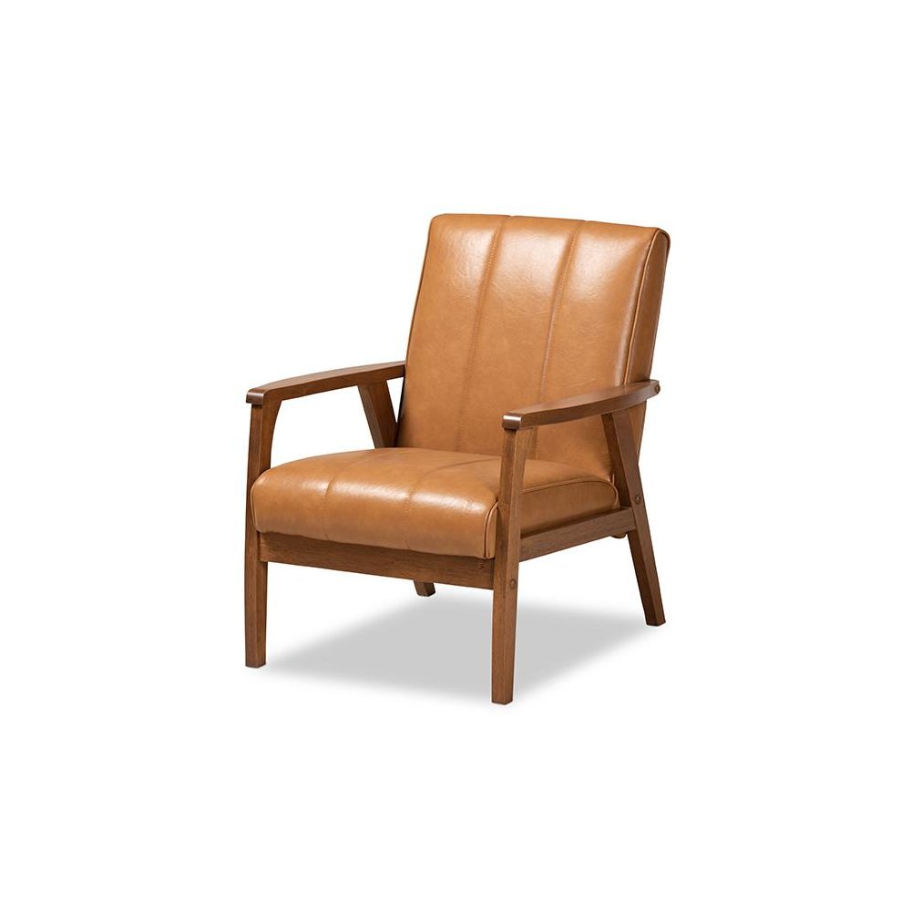 Leather Upholstered and Walnut Brown finished Wood Lounge Chair