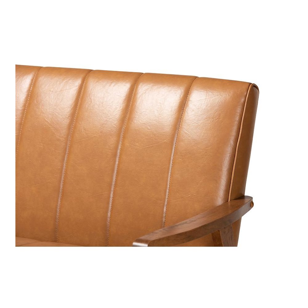 Modern Upholstered and Walnut Brown finished Wood 3-Piece Living Room Set