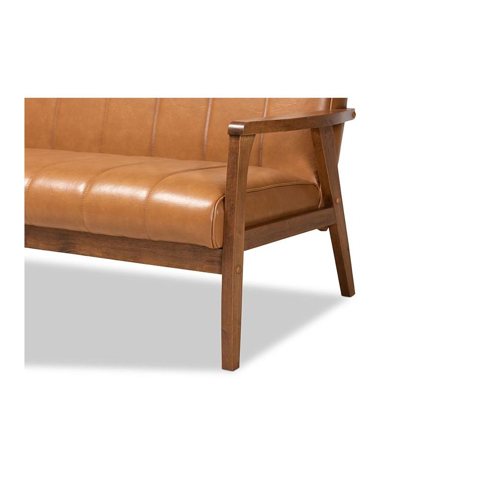 Modern Upholstered and Walnut Brown finished Wood 3-Piece Living Room Set