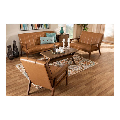 Modern Upholstered and Walnut Brown finished Wood 3-Piece Living Room Set