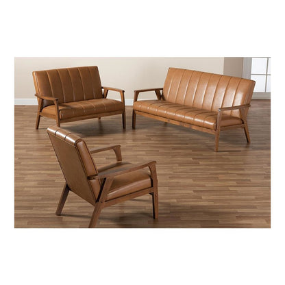 Modern Upholstered and Walnut Brown finished Wood 3-Piece Living Room Set