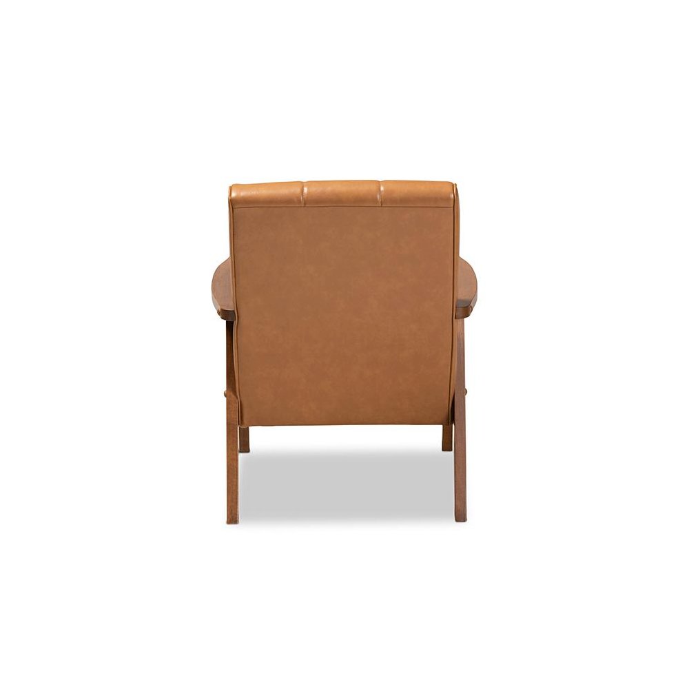 Leather Upholstered and Walnut Brown finished Wood Lounge Chair